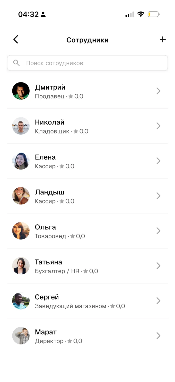 Список сотрудников — приложение Apartex