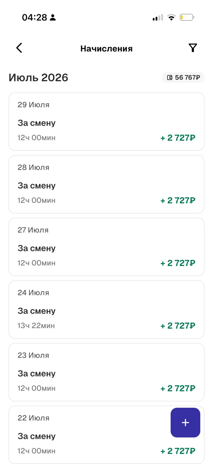 Начисления сотрудника — приложение Apartex